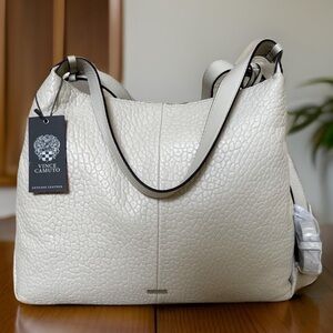 Vince Camuto Convertible Leather Tote Tania Shoulder Bag Cream NWT